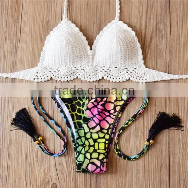 hand knitted lady bikini 2016 hot selling handmade knit swimsuit