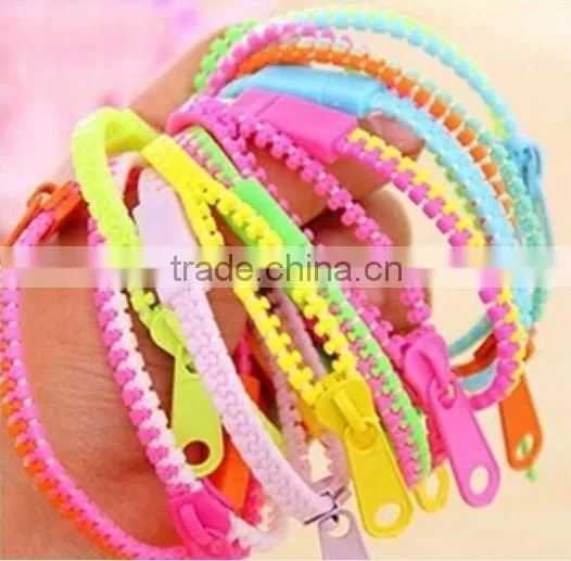 trendy rainbow color zipper bracelet Fluorescent neon bracelet