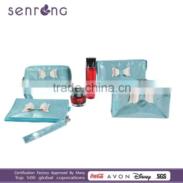 2015 hot promotion blue PVC cosmetic bag with butterfly ,blue PVC make up pouch for wholesale