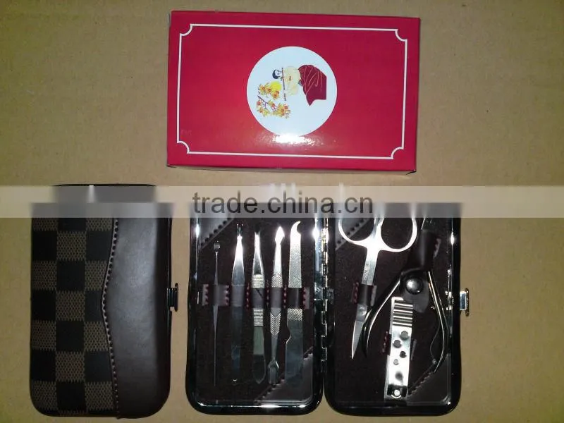 MRT-017 8pcs PU bag with colored box stainless steel beauty nail manicure set