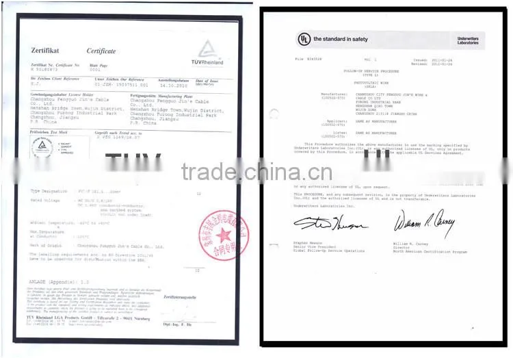 4mm2 solar cable with TUV/UL certificate made in China