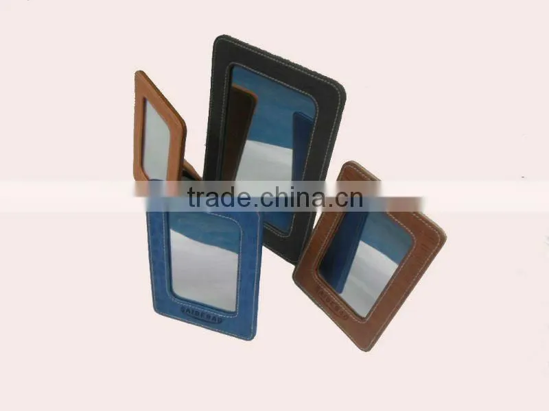 Pu leather cosmetic mirror with support