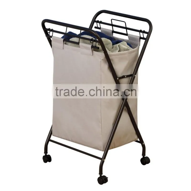 Silver Grey Coated 3-Section Heavy-Duty Steel Rolling Laundry Sorter/Cart