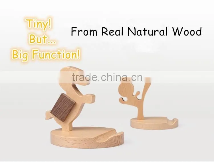 OCASE Lovely Creative Gift Item Mobile Phone Holder Natural Beech Wood Tablet Stand Model