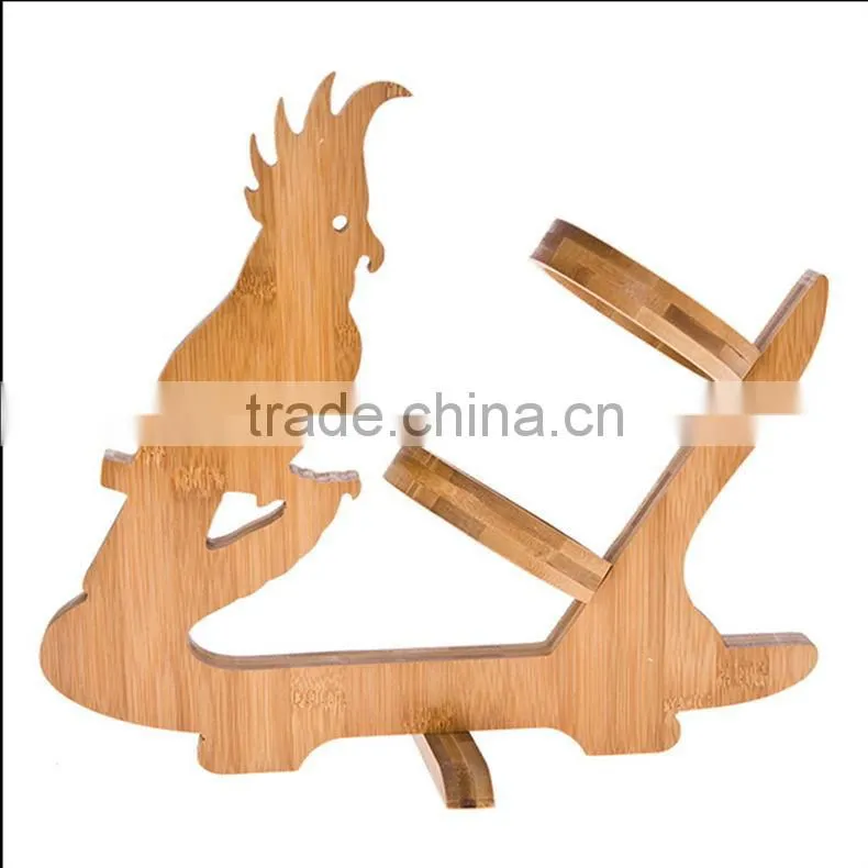 WR021/100% Bamboo Material Hot Sale Parrot Shaped Folding Bamboo Wine Rack
