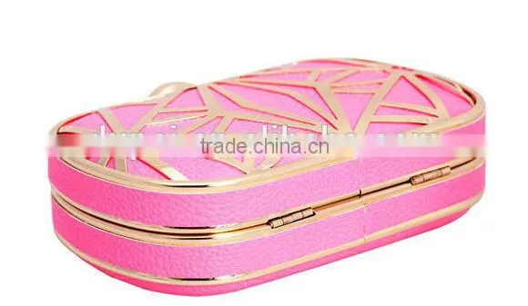 2014 leather with metal hollow evening bags fashion clutch Evening Bag