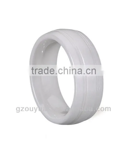 New Grooved White Ceramic Ring, Women's White Ceramic Ring