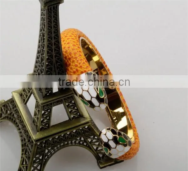 2016 New arrival stainless steel gold plated bracelet jewelry women vintage leather bangle