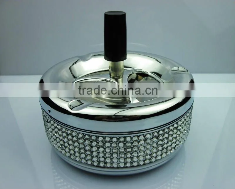crystal rhinestone metal round ashtray