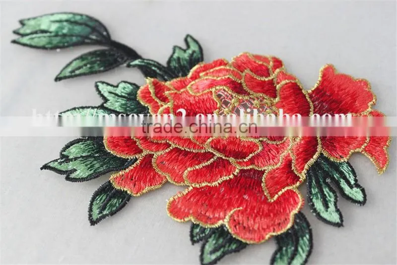 hot sales large sew on patches embroidery christmas patch rose pattern for dress