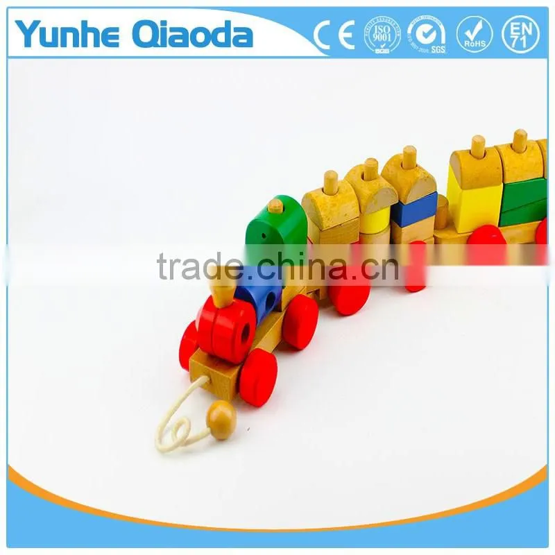 Wood Puzzle Train Toys Geometric Building Blocks Education Gift