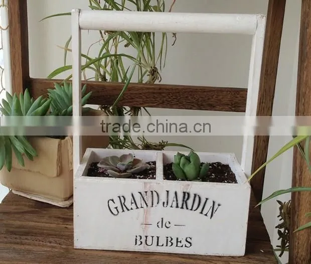 Garden decorative rectangular wood flower planter with handle