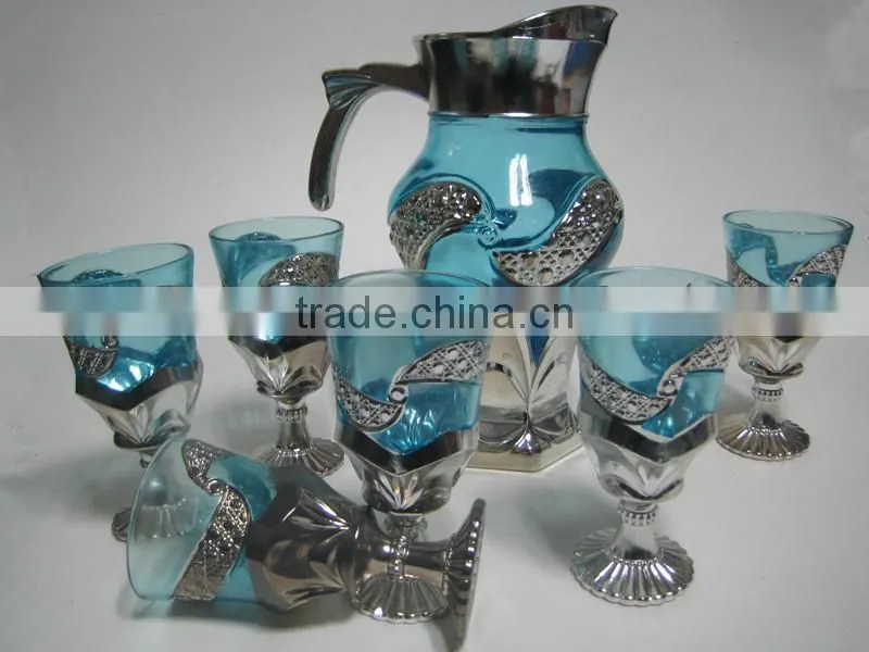 7pcs golden glass set with color,7pcs of gold plated glassware sets