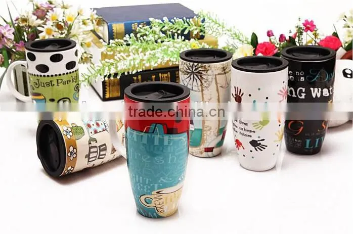 Custom ceramic couple mug cup with lid