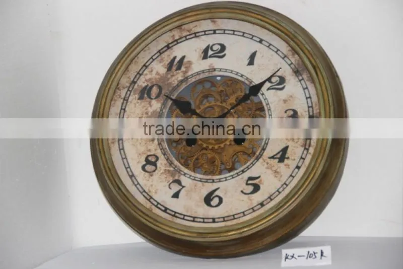 antique miror wall metal clock with wheel gear decor