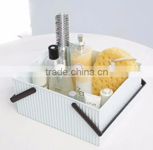 cy268 Decorative Plastic Home Office Storage Boxes Desktop Basket Organizer Handle Bathroom Kitchen Home Office Tidy Box