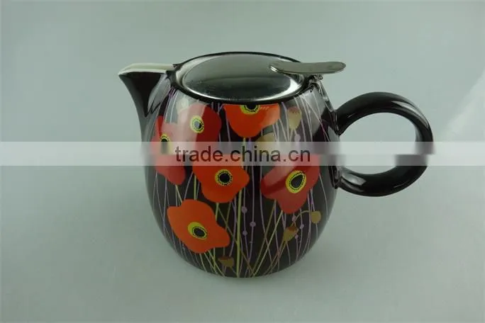 Stock glazed ceramic teapot with iron cover with cheap price