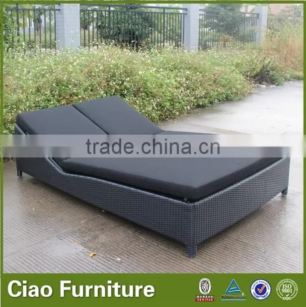 Wicker furniture outdoor double sun lounger / lounge bed