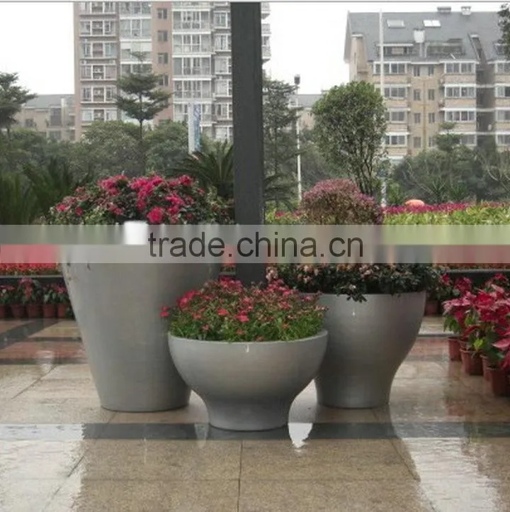 Grey fiberglass flower pot