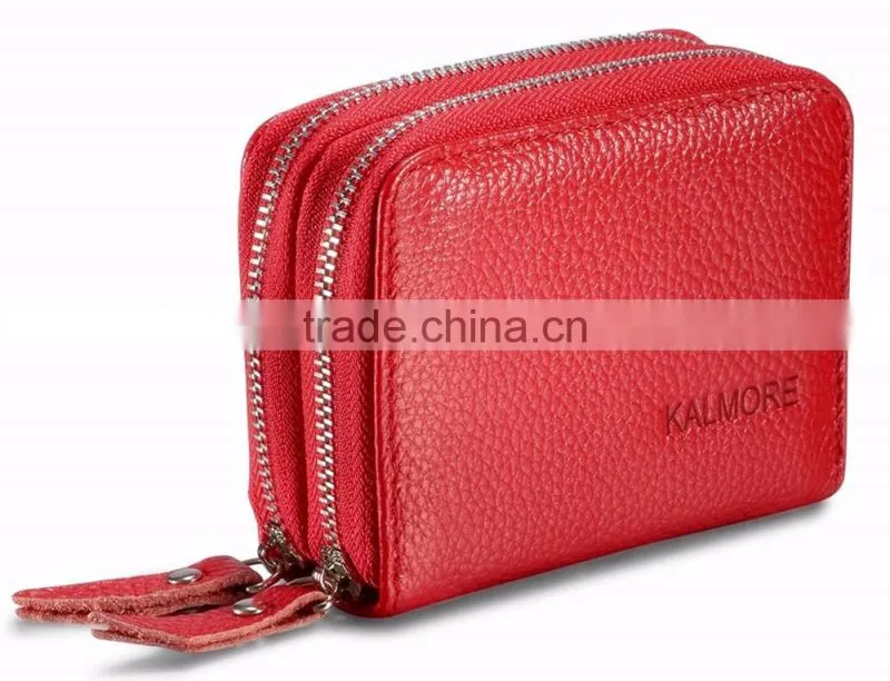 Women's Genuine Leather RFID Secure Spacious Cute Zipper Card Wallet Small Purse