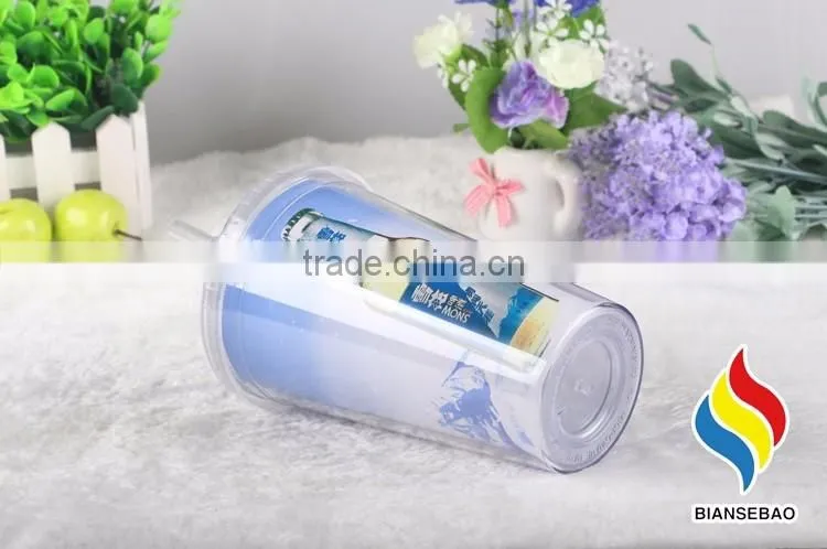 double wall plastic mug insert paper with straw