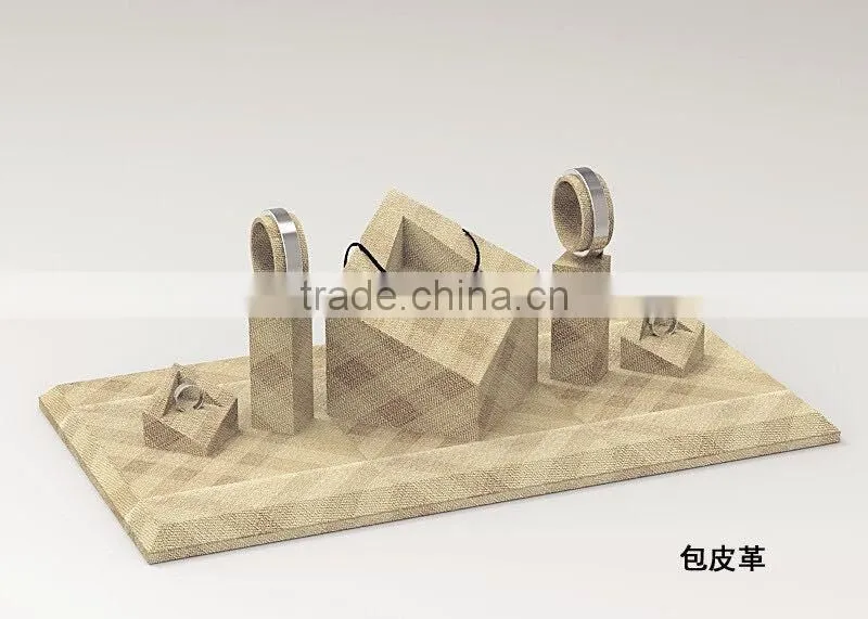 Fashion design earring ring necklace display stand custom leather jewelry display set