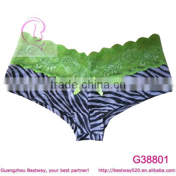 Printed zebra panties with transparent lace waist
