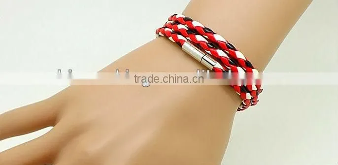 multi strand braided leather bracelet with magnetic clasp, unisex wrap leather bracelet, brown color leather bracelet