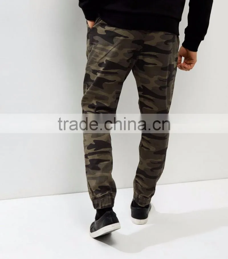 2017 Custom OEM Men Green Camo Print Joggers With Pockets Fitness Gym Khaki Breath Jogger Pants