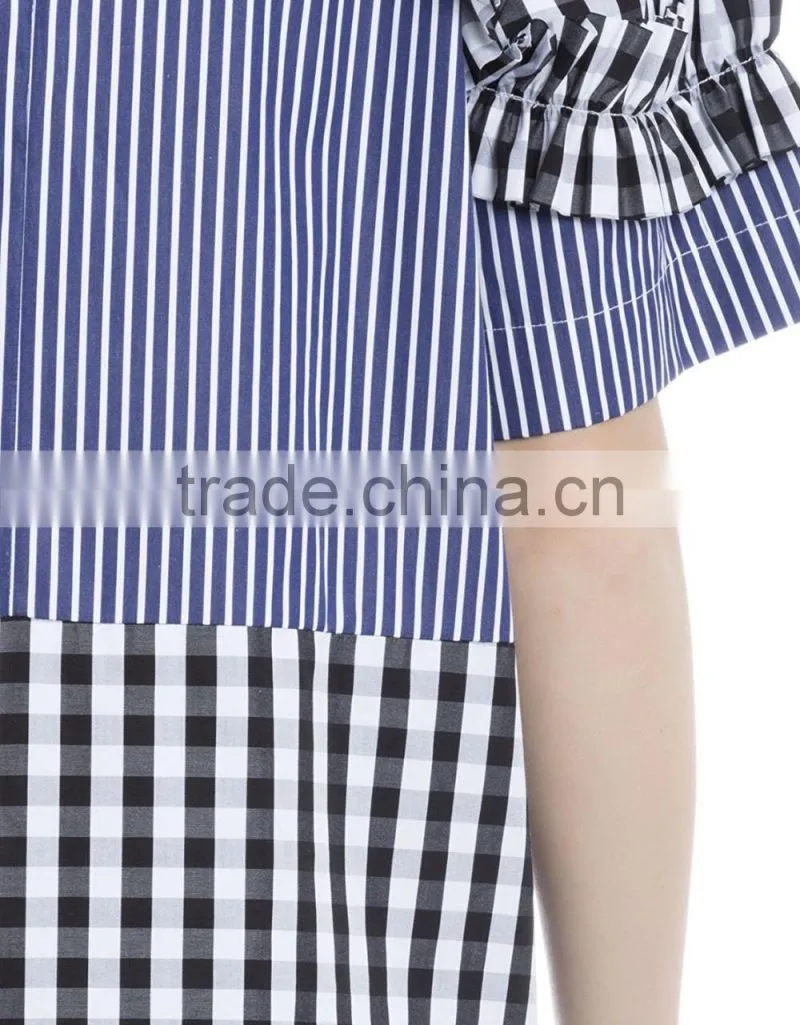 Women's 100% cotton blue striped loose fit t shirt with zipper back