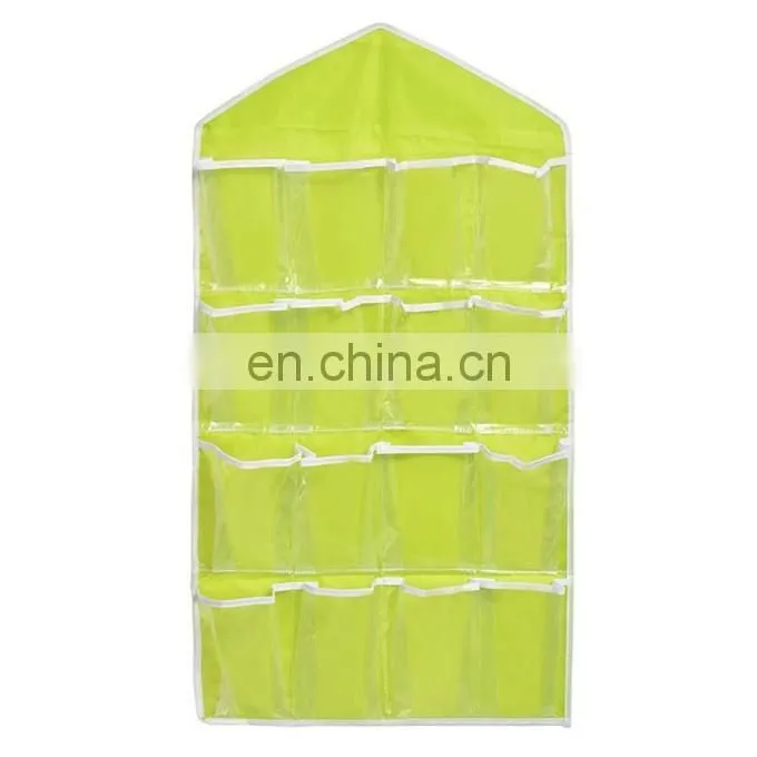 16 Pockets Door Wall Hanging Bag Sundry Socks Shoe Storage Tidy Pouches Green