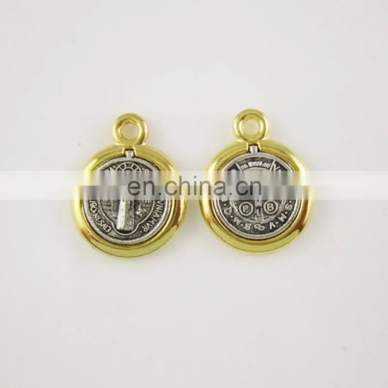 Gold and silver tone saint benedict medal pendants
