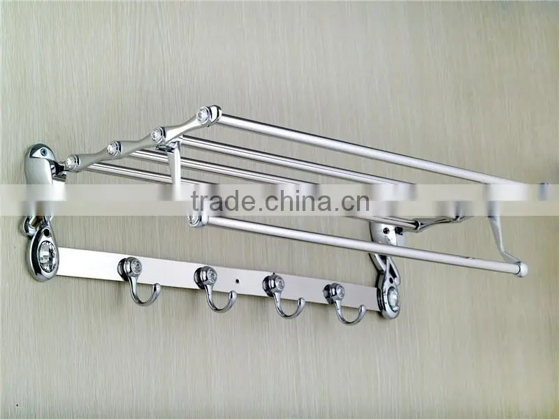 90 degree rotation bathroom wall towel shelf with hooks with blue&white diamond A166
