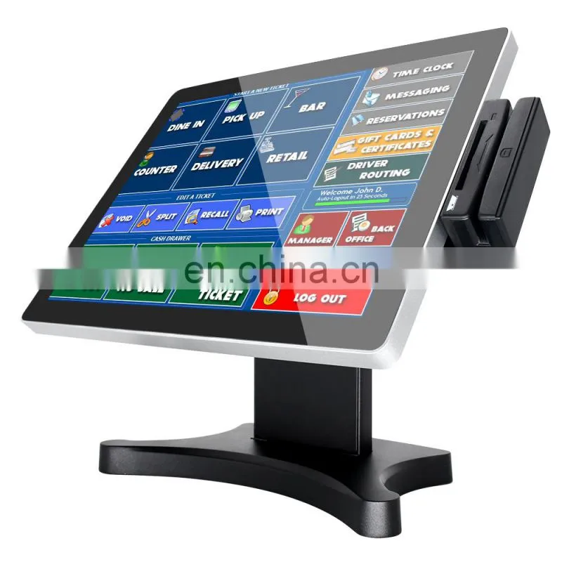 15" Touch Screen POS System Built-in VFD Customer Display Monitor WIFI Removable hard disk Magnetic Card Reader