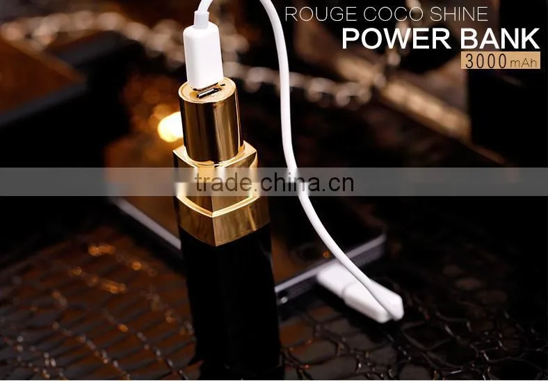 Channel lipstick power bank 3000mah rechargeable battery li-ion china goods