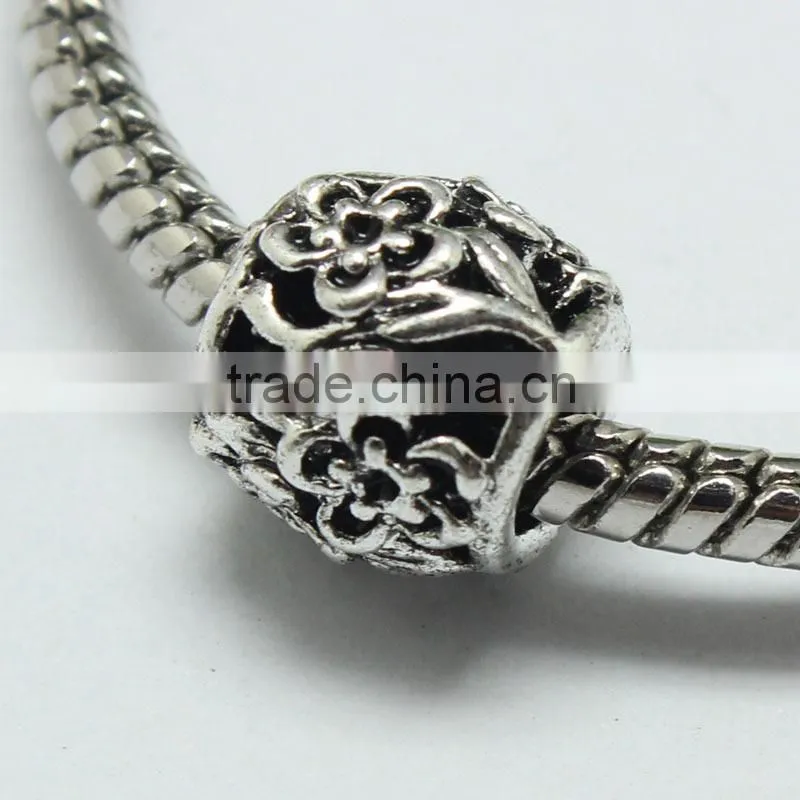 Round Zinc Alloy Anti-Silver Pdora Bracelet Beads