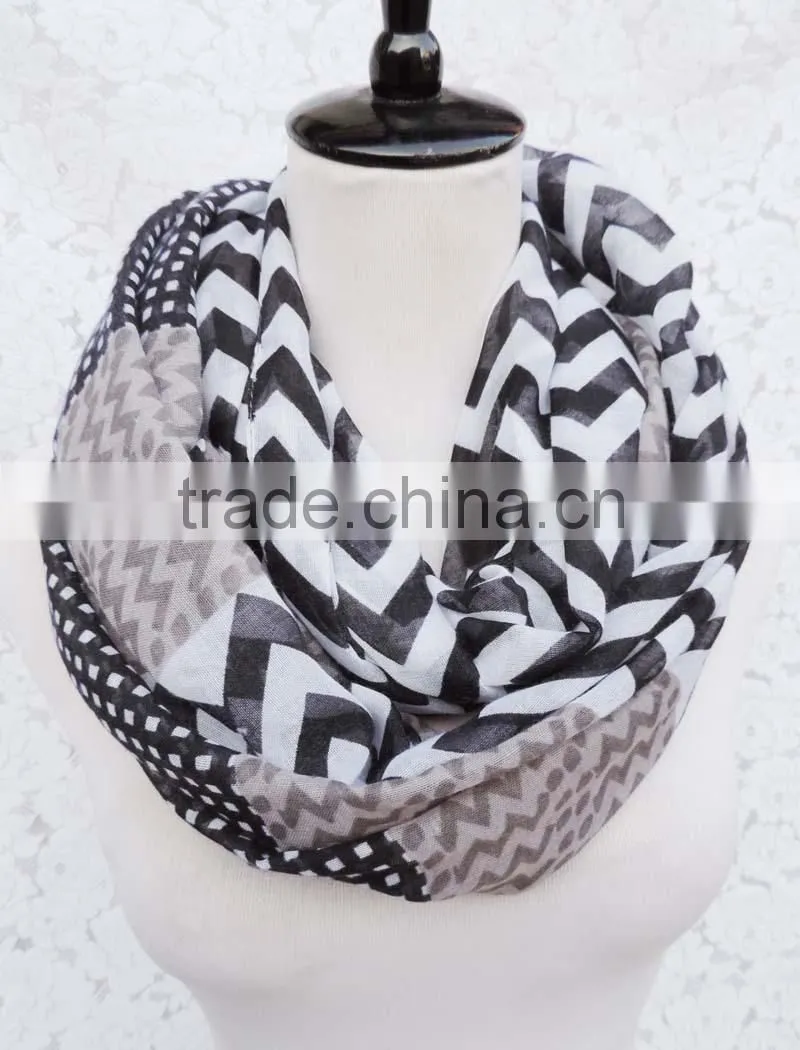 Hot Popular Wave Printing Ladies Thin Polyester Chevron Infinity Scarf