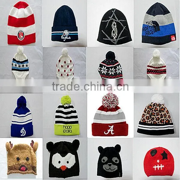 Custom designer jacquard pom pom knitted beanie