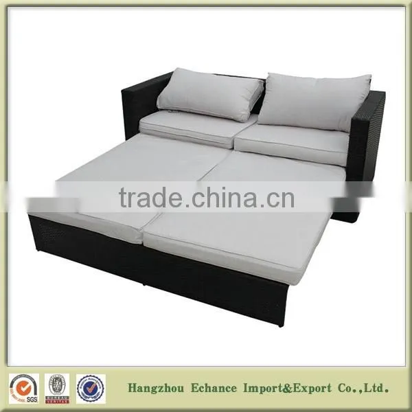 Fashion Outdoor Garden Furniture Brown and black Rattan folding sofa bed with cushion-FN4003