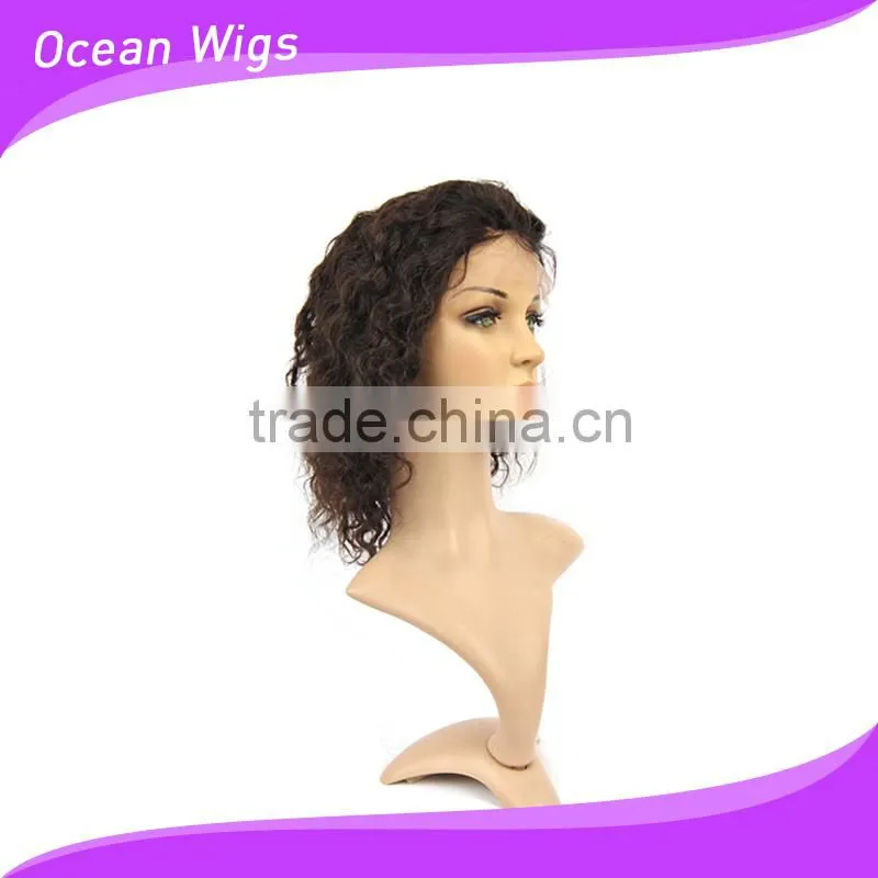 human hair front lace wig, deep wave,10", natural color