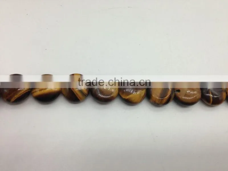 Whole Sale Price 10mm Yellow tiger eye Stone Flat Coin Beads