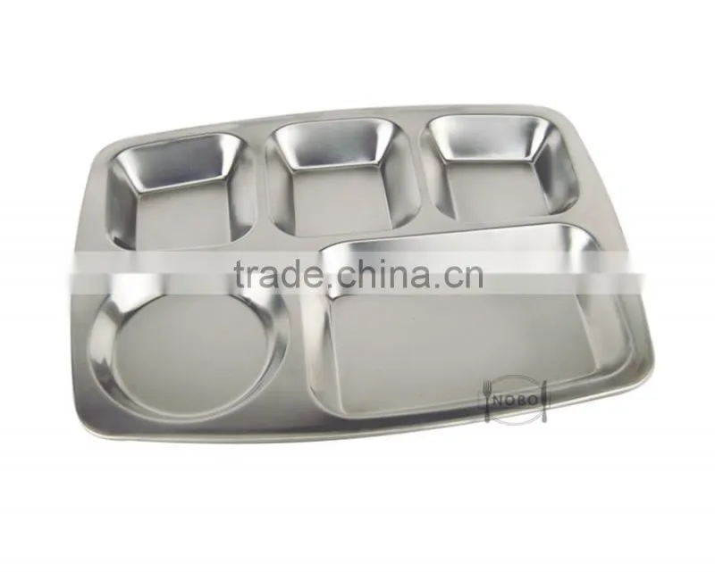Fast Food Use Stainless Steel Divided Dinner Plates with 5 Compartment