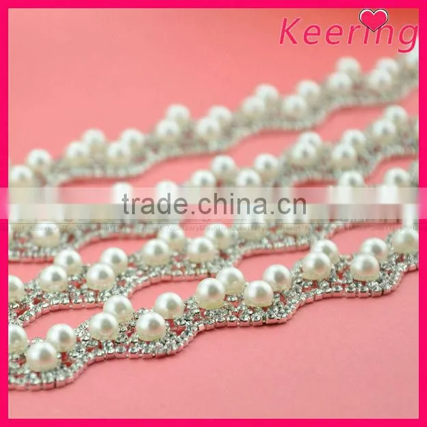 wholesale wedding bridal waist embellishment belt sash crystal rhinestone pearl trim WRC-195