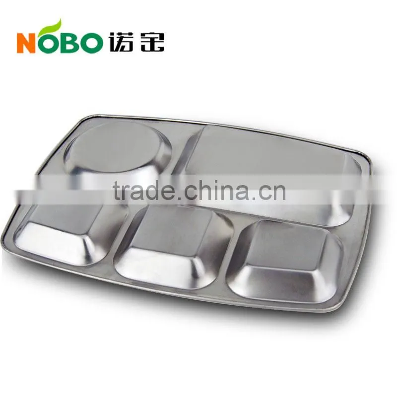 High qulity stainless steel school lunch tray and food tray with 5 compartments
