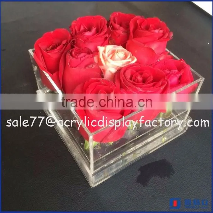 Hot selling custom rose boxes, round acrylic flower box rose display storage round box