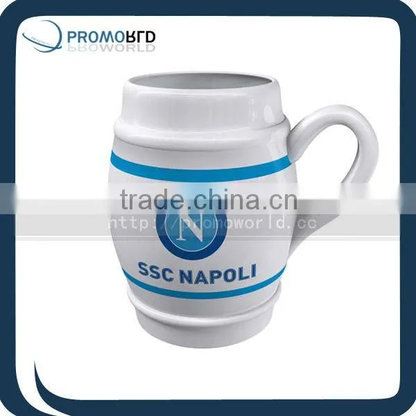 Customized Design Wrist Drum Shape Porcelain Stoneware Beer Mugs Cups White