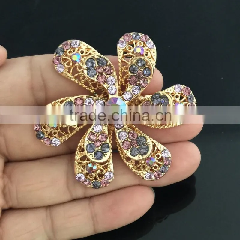 Double Layered AB Rhinestone Flower Brooch Pin For Wedding,Rhinestone Pin Buckle