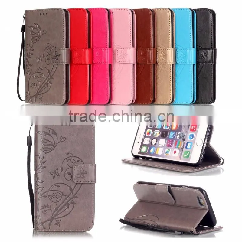 PU wallet leather case with strap, leather stand case with inside TPU cover sample free mobile phone case for iphone 6