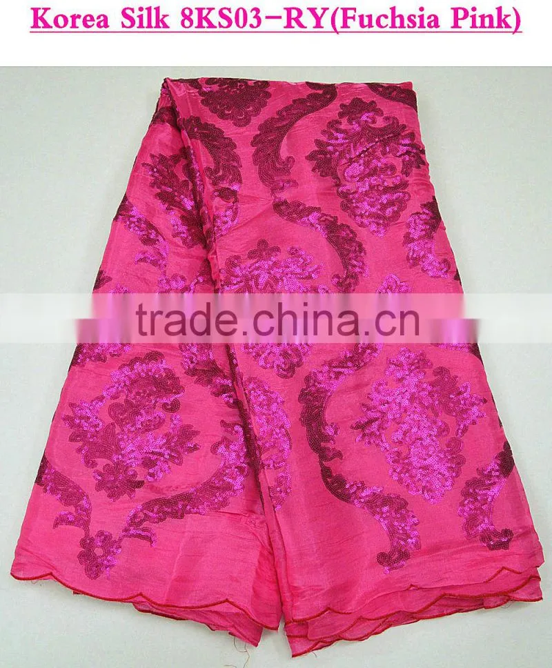High quality lemon green korean sequins lace fabric