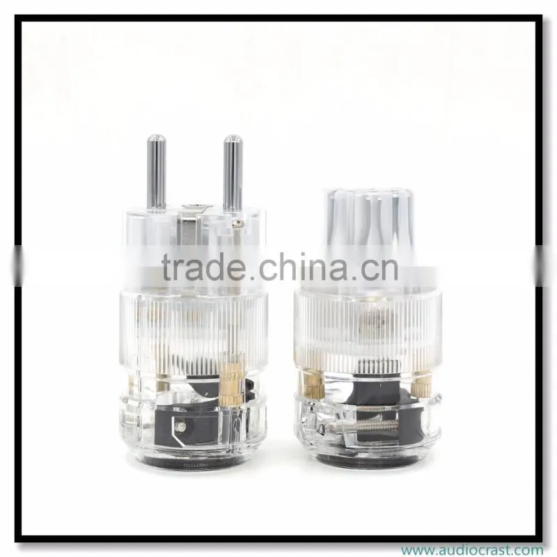 OEM/ODM Rhodium Plated Clear Audio Grade EU Male Power Plug+ IEC Female Plug Connector For audio